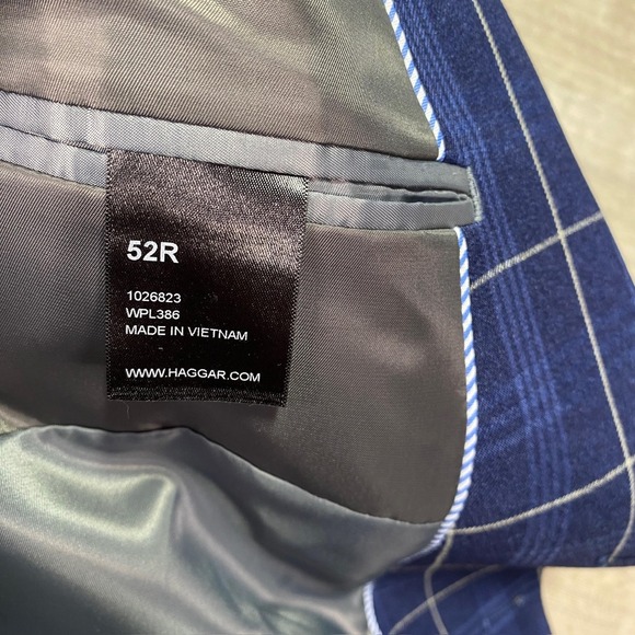 Haggar Blazer Mens 52R Blue Plaid Windowpane Tailored Fit Sport Coat Jacket - Picture 10 of 12